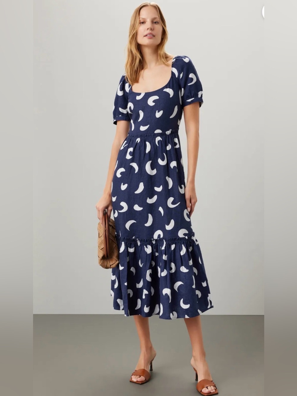 New Polo Ralph Lauren linen brush motif Kai dress Women’s size 0 puff sleeve NWT